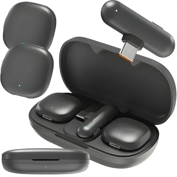 2x mikrofon bezprzewodowy krawatowy do iPhone, telefonu, komputera USB-C Verk Gr