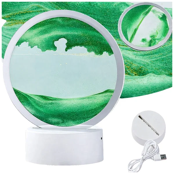 Lampa piaskowa 3D z ruchomym piaskiem, dekoracyjna, biurkowa, USB, LED RGB