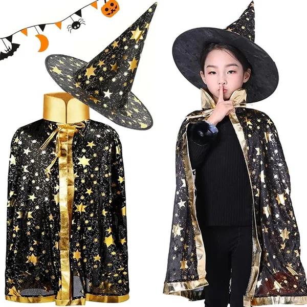 Strój przebranie kostium czarodziej czarodzieja halloween peleryna kapelusz - Cz