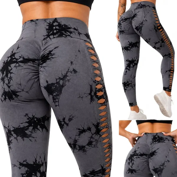 Legginsy damskie push up marmurkowe wysoki stan modelujące fitness S/M