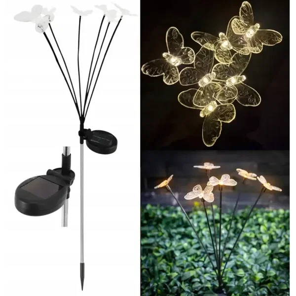 2x Motylki solarne LED lampki ogrodowe wbijane ozdobne do ogrodu