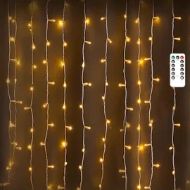 Biała kurtyna LED sople 3x3m 300 ciepłych lampek z pilotem USB do przytulnego kl