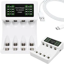 Ładowarka do akumulatorków AA i AAA USB-C z wyświetlaczem LCD, szybkie ładowanie