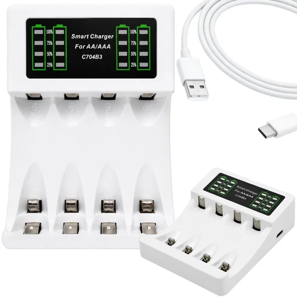 Ładowarka do akumulatorków AA i AAA USB-C z wyświetlaczem LCD, szybkie ładowanie