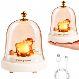 Lampka nocna świąteczna LED z ogniskiem pod kopułą i pozytywką
