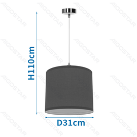 Lampa wisząca z szarym abażurem tkaninowym E27 bez żarówki praktyczna do wnętrz