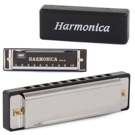 Harmonijka ustna C dur 10 kanałów metalowa z praktycznym etui