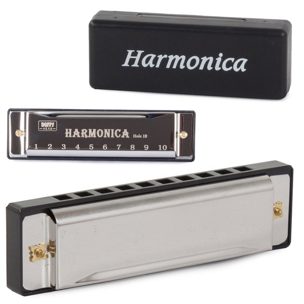 Harmonijka ustna C dur 10 kanałów metalowa z praktycznym etui
