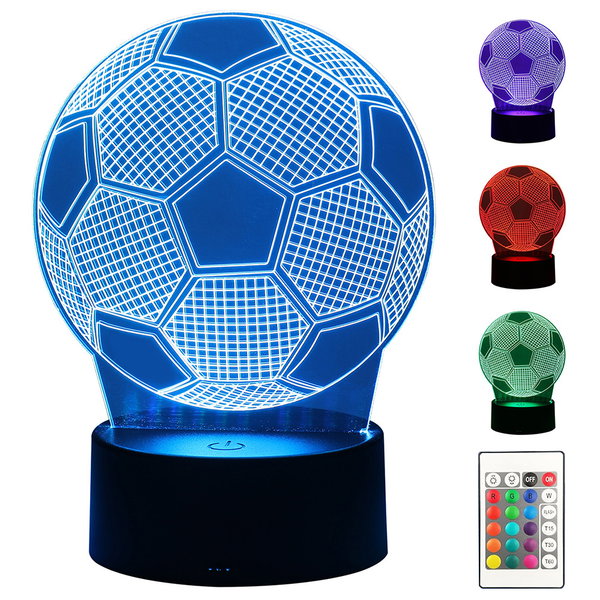 Lampka nocna piłka nożna 3d led kolory + pilot
