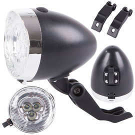 Oświetlenie rowerowe przednie lampka na rower 3 led baterie retro chrom