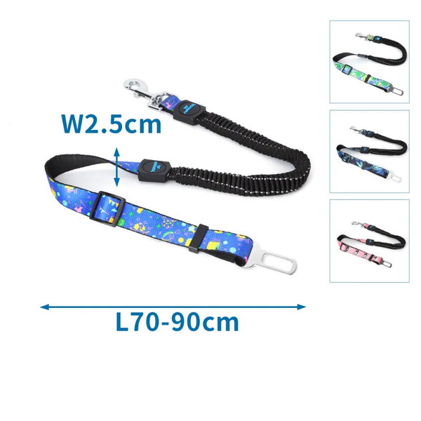 ELESTIC PADDED DOG SAFETY BELT W2.5xL70-90CM BLUE/PINK/GREEN/DARK BLUE