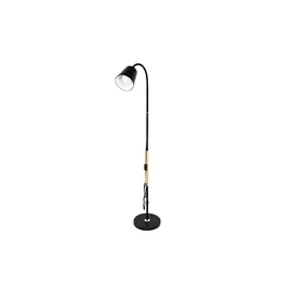Lampa podłogowa LED E27 60W czarna z drewnem 145cm do salonu i biura