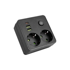 Rozgałęźnik czarny 2x230V 2xUSB-A 1xUSB-C z ochroną przeciwprzepięciową