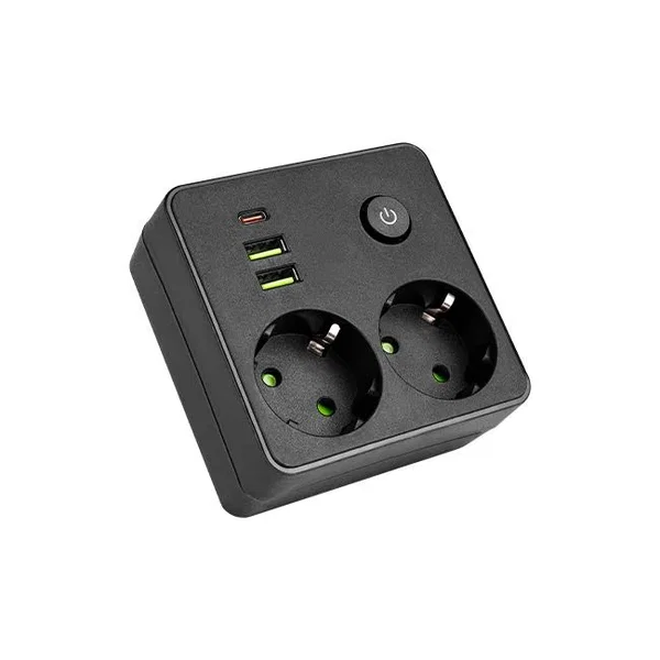 Rozgałęźnik czarny 2x230V 2xUSB-A 1xUSB-C z ochroną przeciwprzepięciową