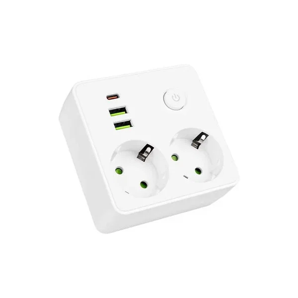 rozgałęźnik biały 2x230V 2x USB-A 1x USB-C z włącznikiem