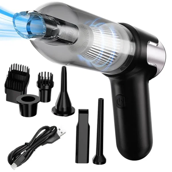 Odkurzacz ręczny bezprzewodowy 120W turbo do auta z zestawem końcówek i dmuchawą