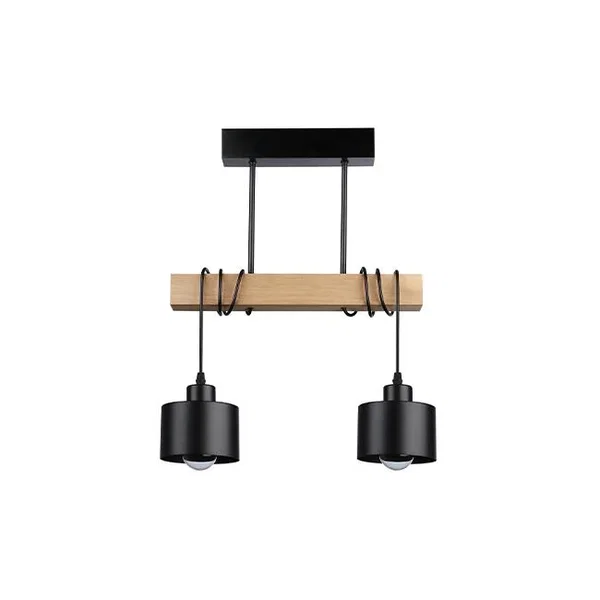 Oprawa wisząca LED E27 2x50W czarna z drewnem 40cm do salonu i jadalni