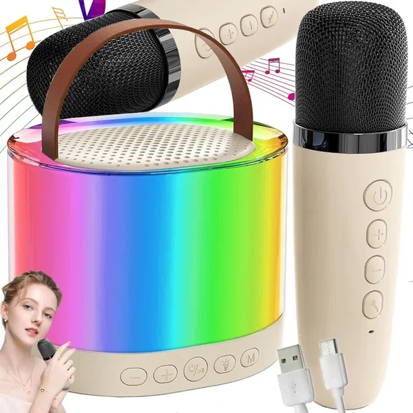 Zestaw do karaoke z 2 mikrofonami bezprzewodowymi i przenośnym głośnikiem Blueto