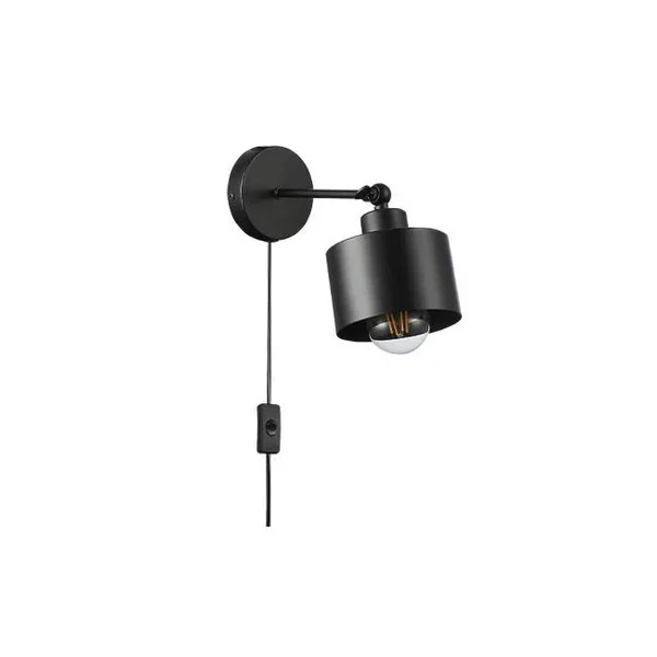 kinkiet LED E27 35W czarny ruchomy IP20 do wnętrz - matowy czarny cylinder z włą