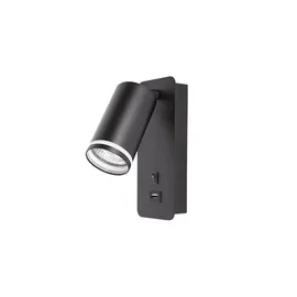 Kinkiet LED GU10 35W czarny mat z USB do czytania