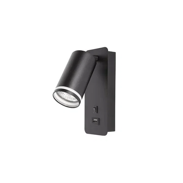 Kinkiet LED GU10 35W czarny mat z USB do czytania
