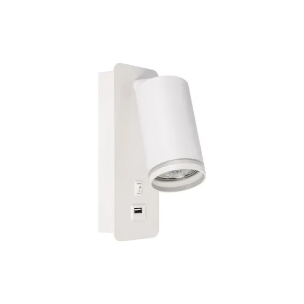 Kinkiet LED 35W GU10 biały mat z USB do czytania i ładowania