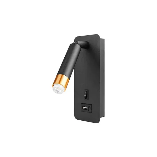 kinkiet LED G9 35W czarny złoty USB do czytania