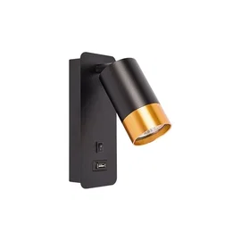 kinkiet LED GU10 35W czarny złoty z USB do salonu i sypialni