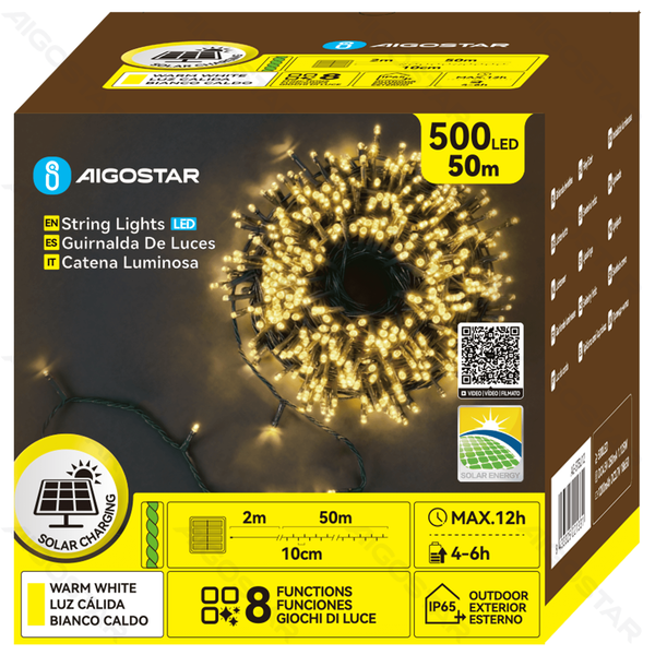 String Lights Solar Flat string lights Linear Dark green cable Warm light 2M+50M