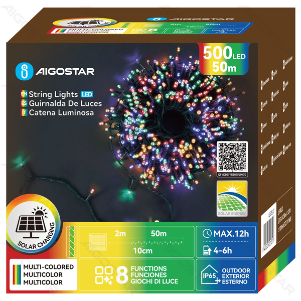 Aigostar String Lights Solar Flat string lights Linear Dark green cable Multi-co