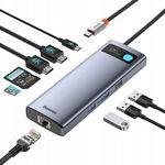 BASEUS METAL GLEAM SERIES HUB / ADAPTER 9W1 USB-C, HDMI, RJ45 + MICROSD/SD
