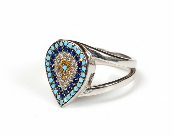 SREBRNY PIERŚCIONEK EVIL EYE ŁEZKA CYRKONIE P925 ROZM.13