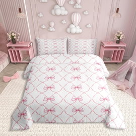 HOMEWISH DELIKATNA DWUSTRONNA POŚCIEL W KOKARDKI 155X220 / 80X80