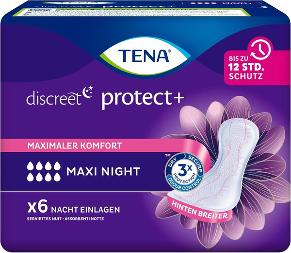 TENA DISCREET MAXI NIGHT WKŁADKI NA NIETRZYMANIE MOCZU NA NOC 6 SZTUK