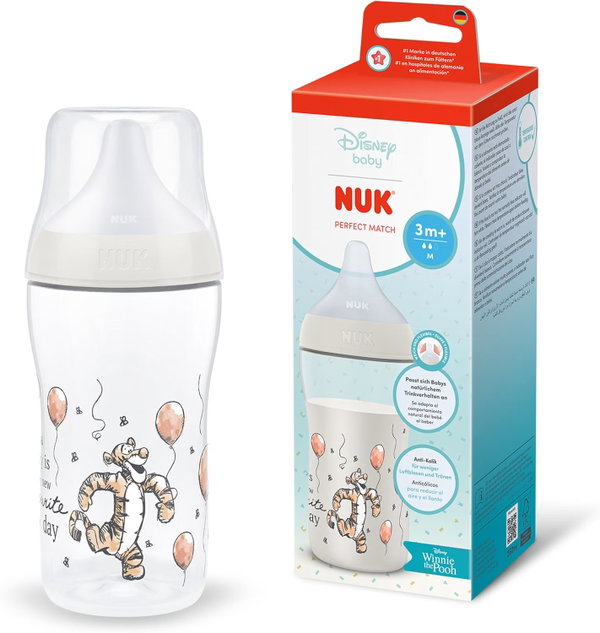 NUK PERFECT MATCH TYGRYSEK BUTELKA ANTYKOLKOWA 3M+ 260ML