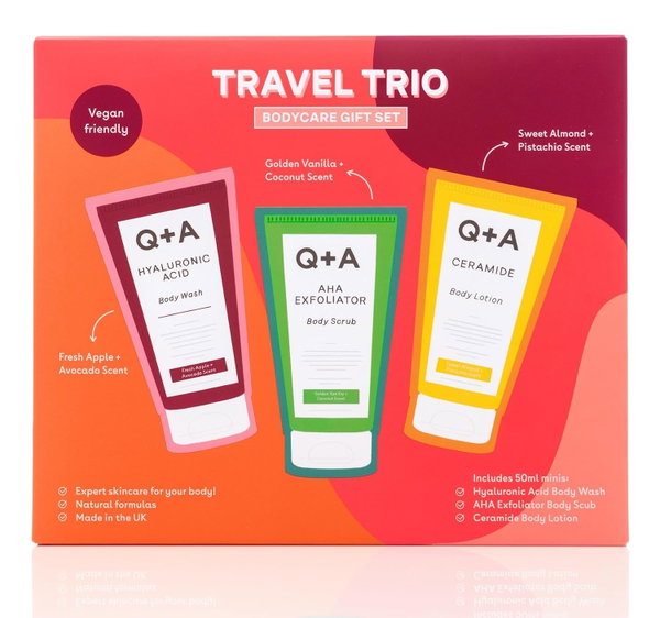 Q+A TRAVEL TRIO PODRÓŻNY ZESTAW KOSMETYKÓW ŻEL SCRUB BALSAM 3 X 50 ML