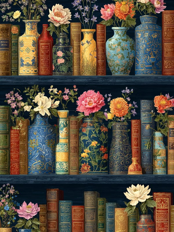 HAFT DIAMENTOWY DIAMOND PAINTING OBRAZ 30X40 CM KSIĄŻKI I KWIATY