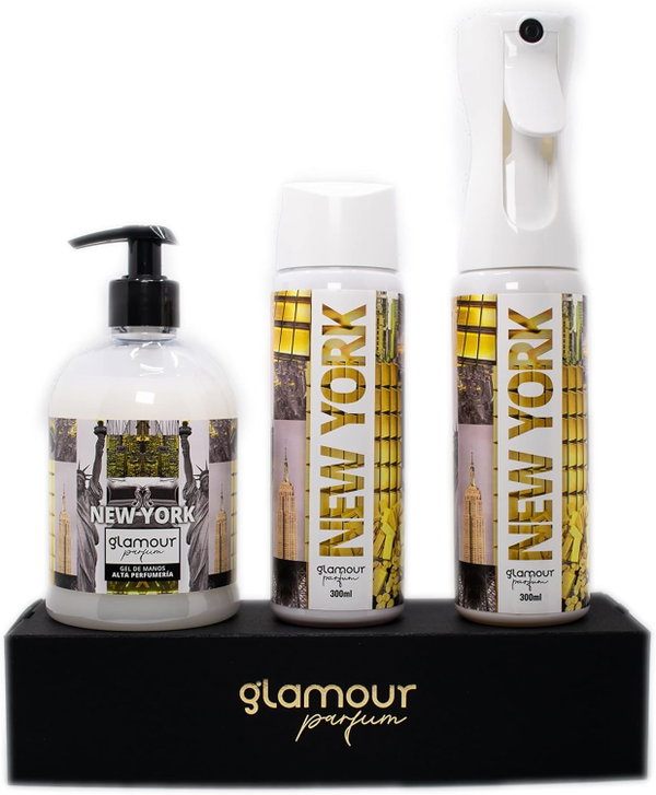 GLAMOUR PERFUME ZESTAW DO DOMU NEW YORK 2X ODŚWIEŻACZ 300 ML + MYDŁO 500 ML
