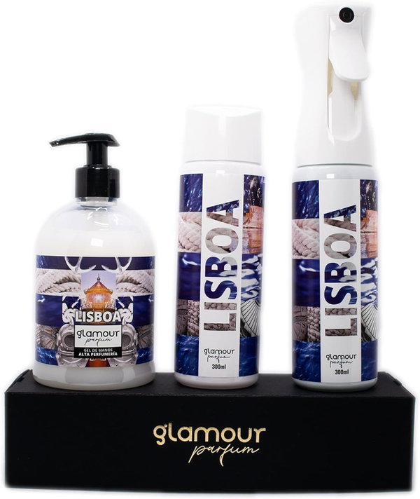GLAMOUR PERFUME ZESTAW DO DOMU LISBOA 2X ODŚWIEŻACZ 300 ML + MYDŁO 500 ML