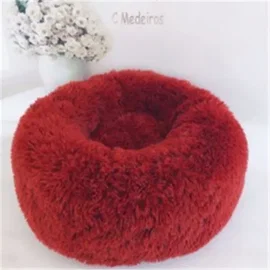 Okrągłe, długowłose legowisko dla kota, czerwone 70 cm