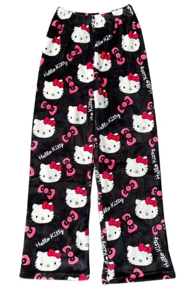 SPODNIE DAMSKIE PIŻAMOWE DRESOWE HELLO KITTY CZARNO-RÓŻOWE CIEPŁE M