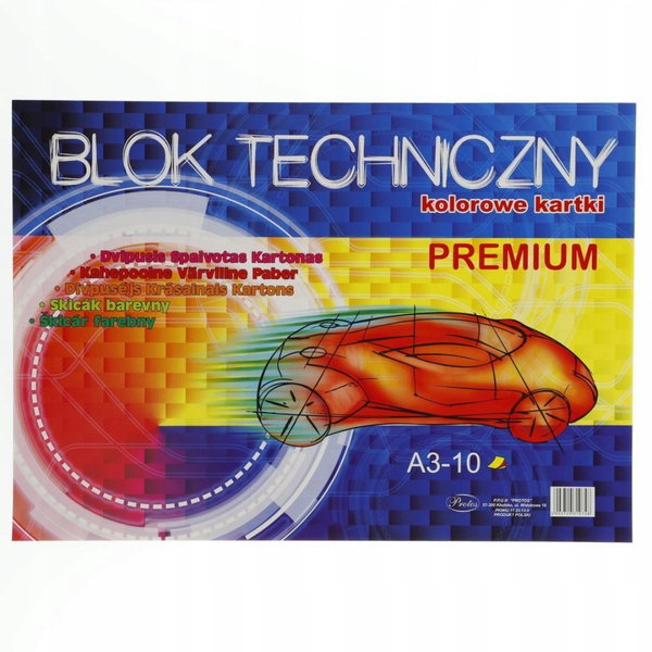 Blok techniczny kolorowy A3 PREMIUM 10 ark. Protos