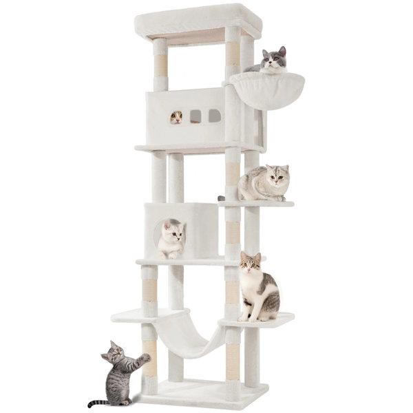 Drapak dla kota, 210 cm, Wielopoziomowy domek z budką, 8 drapaków, 4