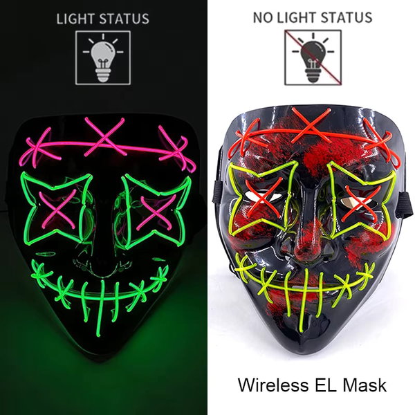 Maska LED neonowa straszna żółta – style 8