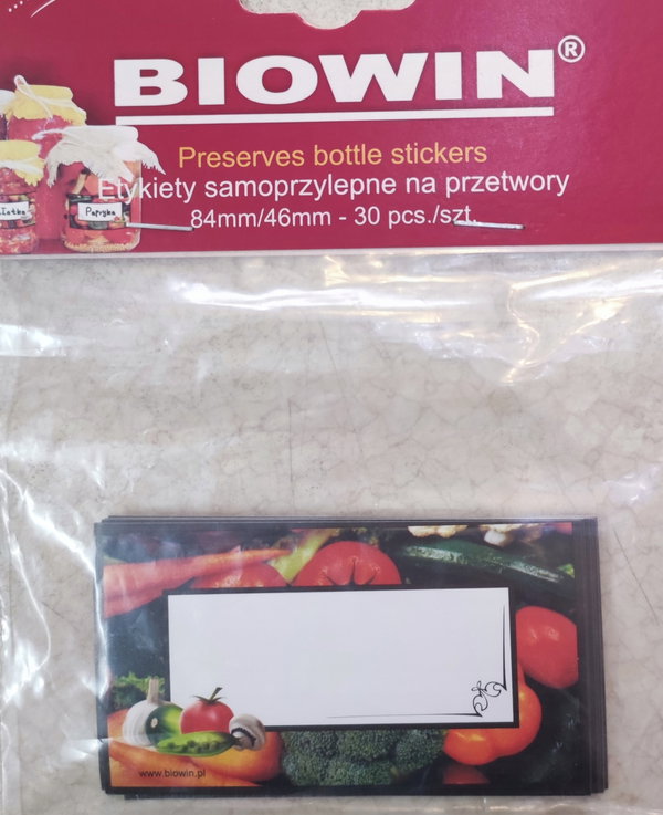 Etykiety na przetwory WARZYWA samoprzylep 30szt.