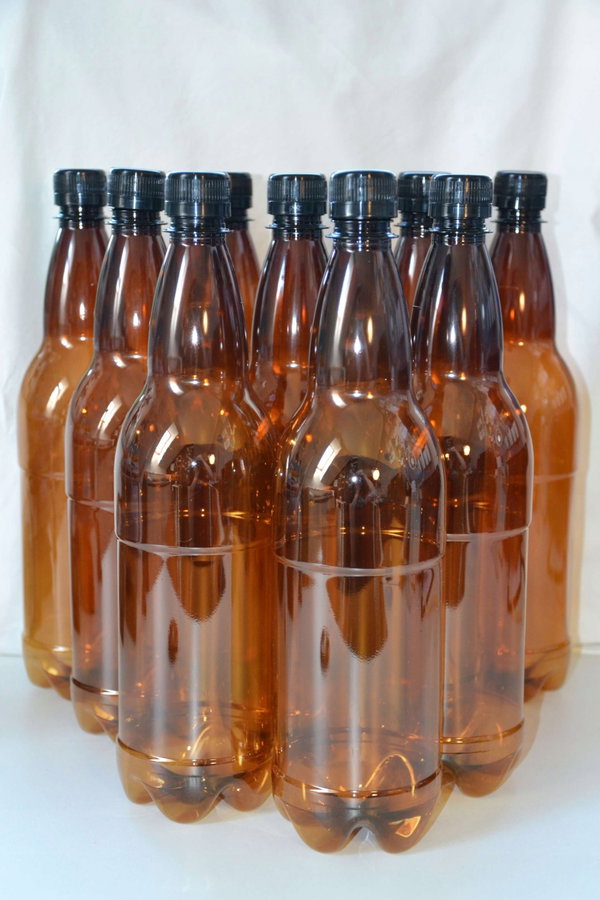 Brązowa butelka PET 1 litr.+ nakrętka 10 sztuk
