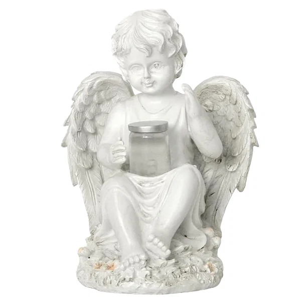 Figurka Świecznik Dekoracja Posążek Aniołek Solarny Led do  Ogrodu na Grób 18cm