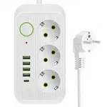 Listwa Zasilająca Przedłużacz Sieć 2m 3 Gniazda 5 x USB Ładowarka Włącznik BIAŁA