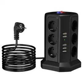 Listwa Zasilająca Stojąca Ochronna Odgromowa 12 Gniazd + 5 Portów Usb Reset