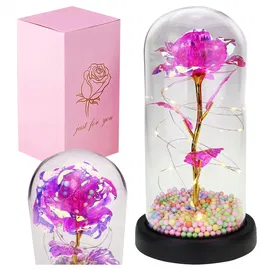 Wieczna Róża w Szkle Świecąca Led Pomysł na Prezent jak Prawdziwa Różowa